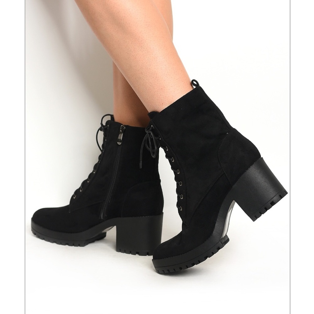 Black Lace Up Heeled Booties/Ankle Boots